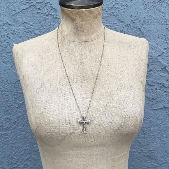 Sterling Cross Necklace with Cubic Zirconia Vintage Religious Jewelry Whimsigoth - Picture 5 of 8